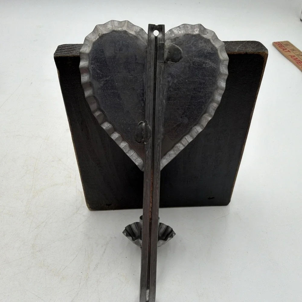 Vintage Tin Heart Reflector Crimped Wall Sconce Candle Holder Prim Folk Decor